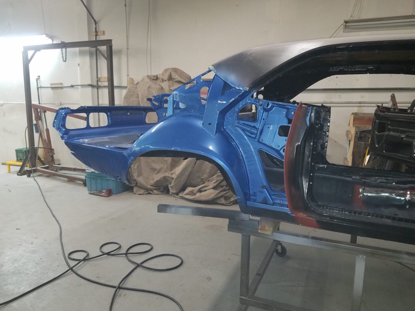 A blue colored 1972 Dodge Challenger Rallye frame