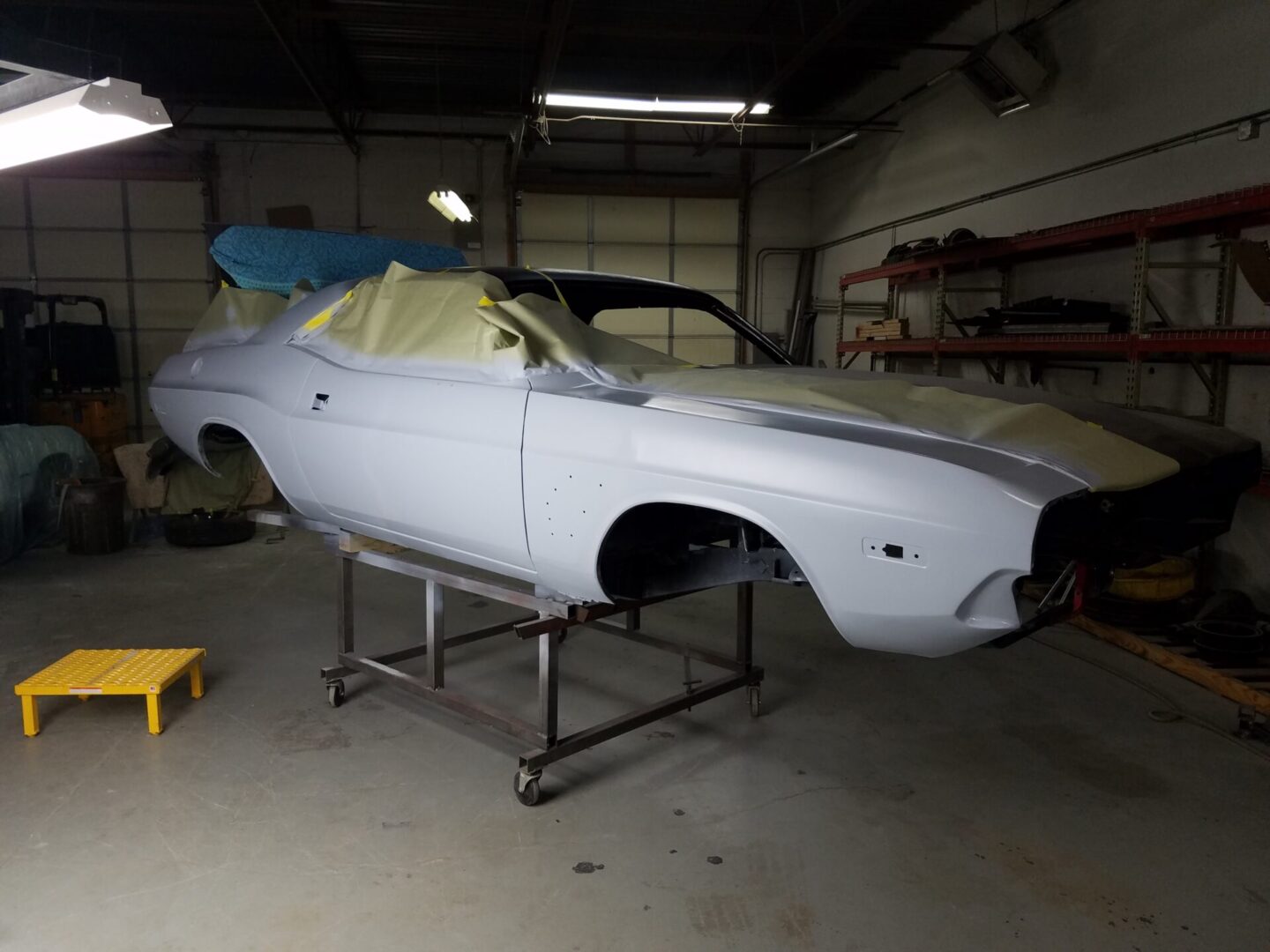 A white coating over the 1972 Dodge Challenger Rallye