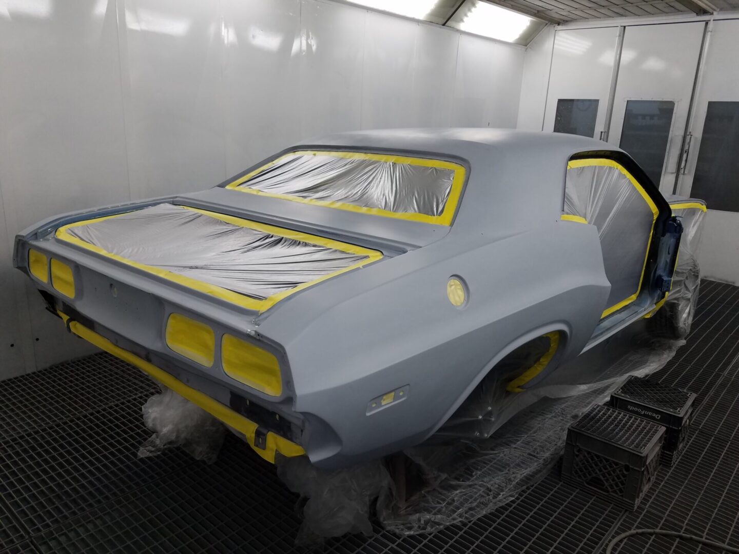 A coated and wrapped 1972 Dodge Challenger Rallye in grey