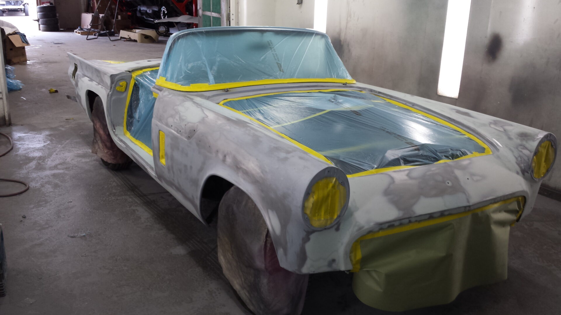 A partially painted 1957 Ford Thunderbird