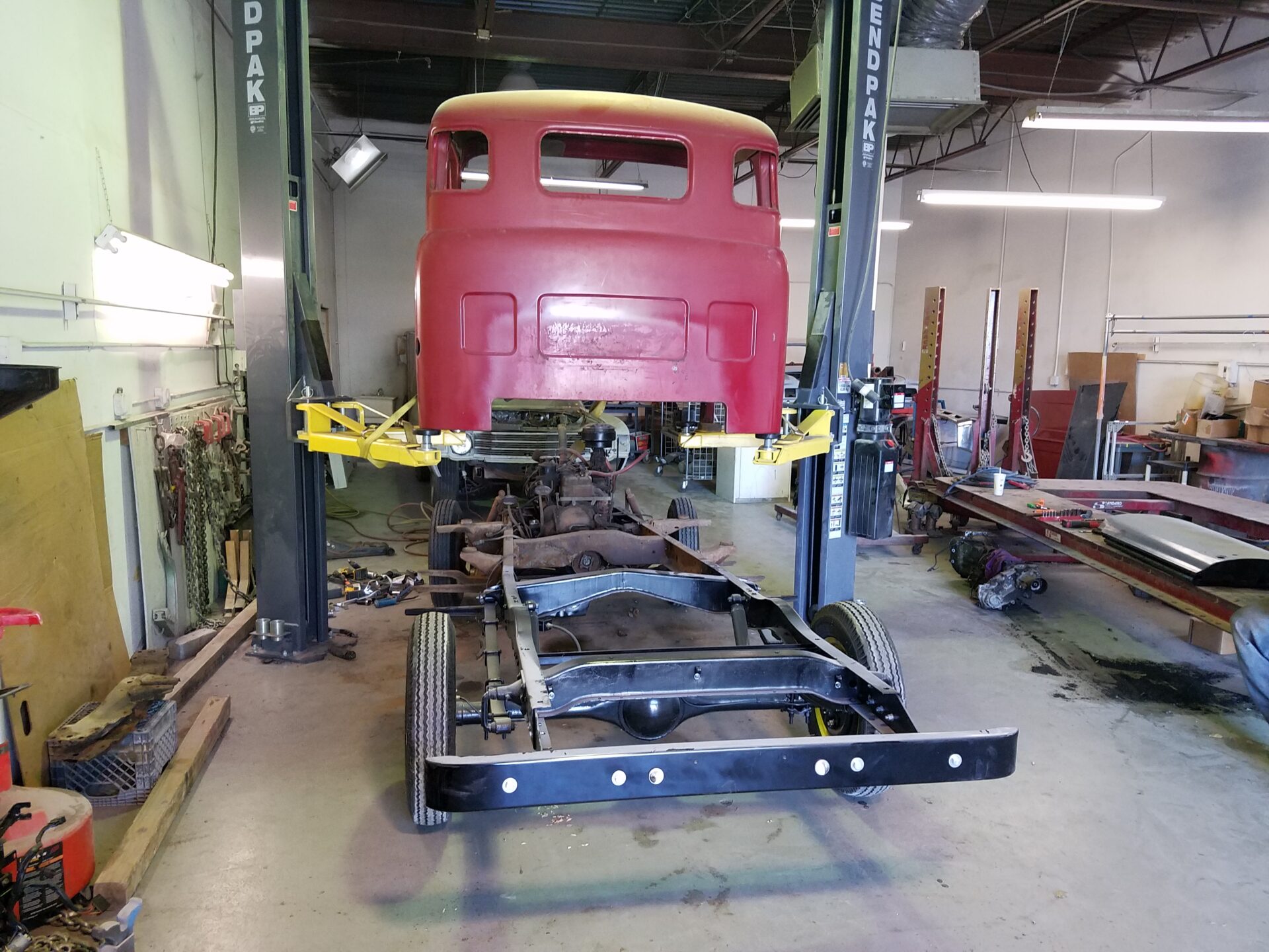 The car frame lifted up