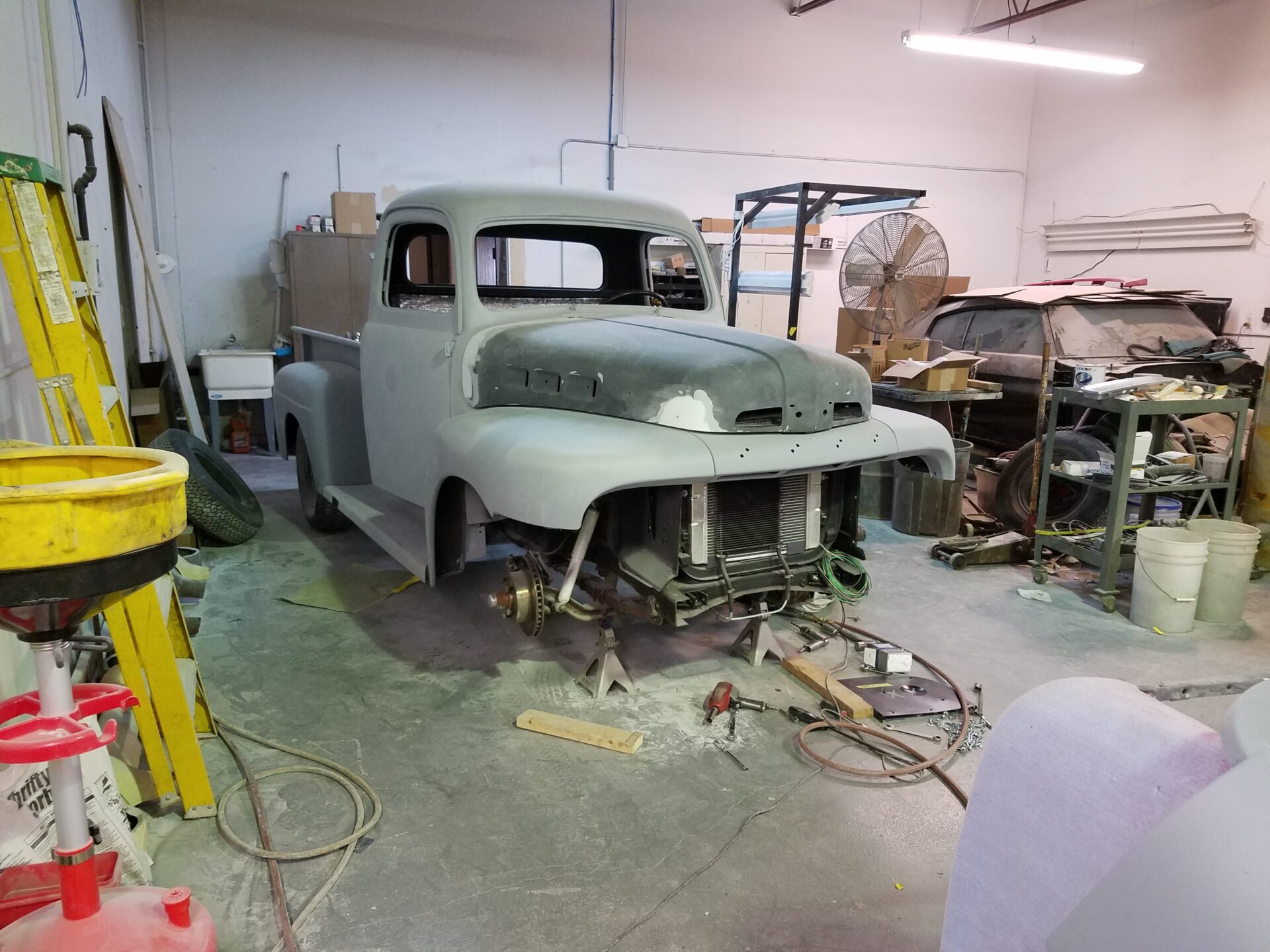A partially disassembled 1952 Ford F100 model