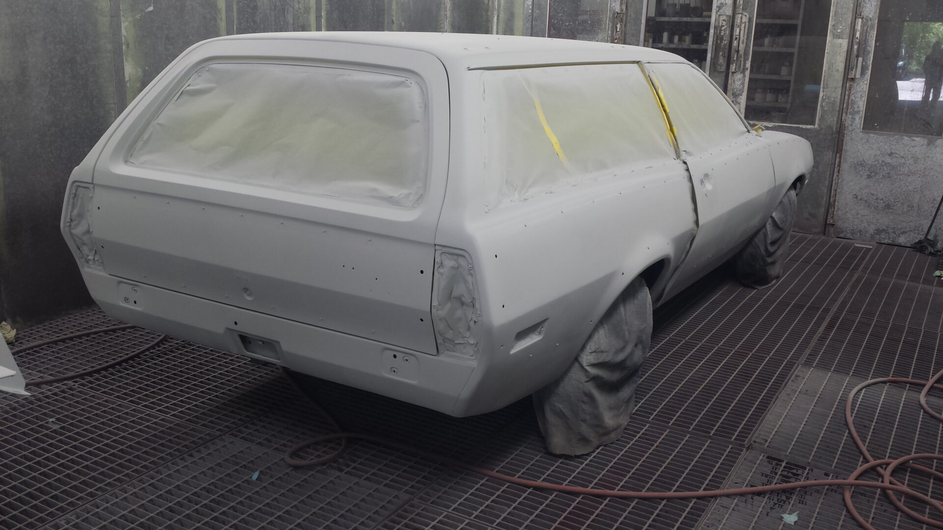 A fully coated 1972 Ford Pinto for a paint job