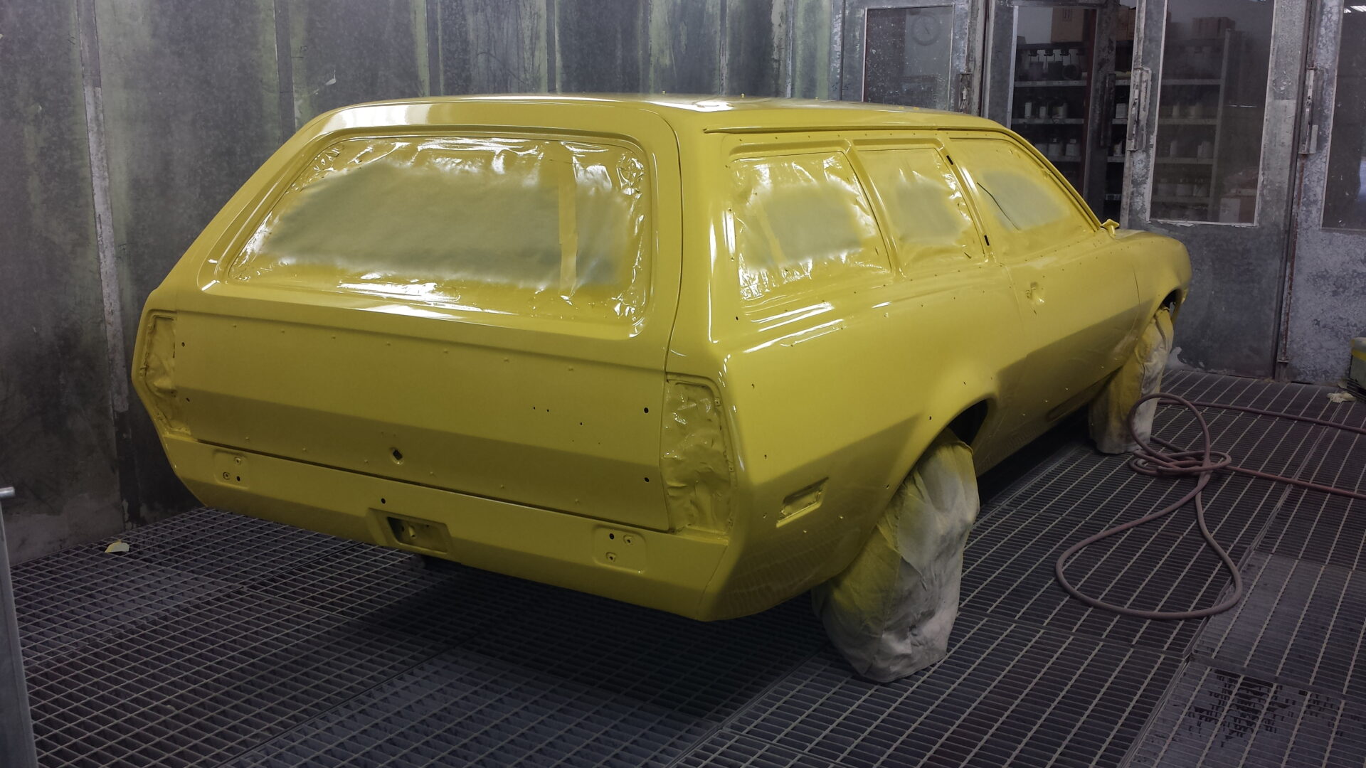 Yellow paint applied to the 1972 Ford Pinto