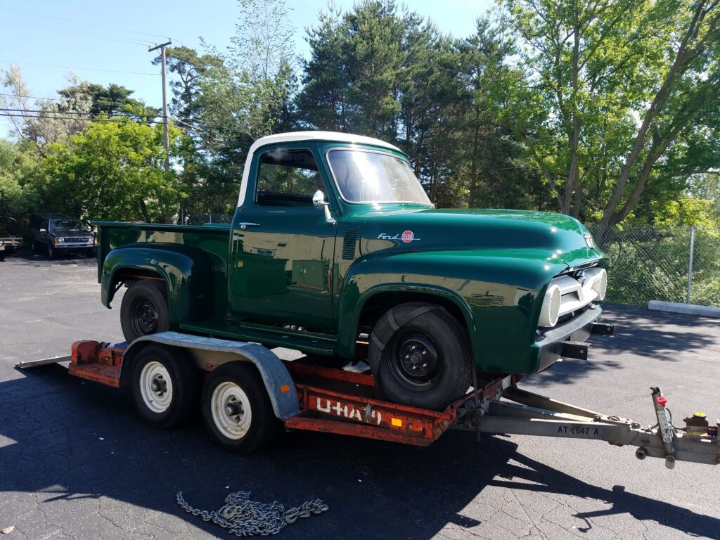 A 1953 Ford F100 on transport
