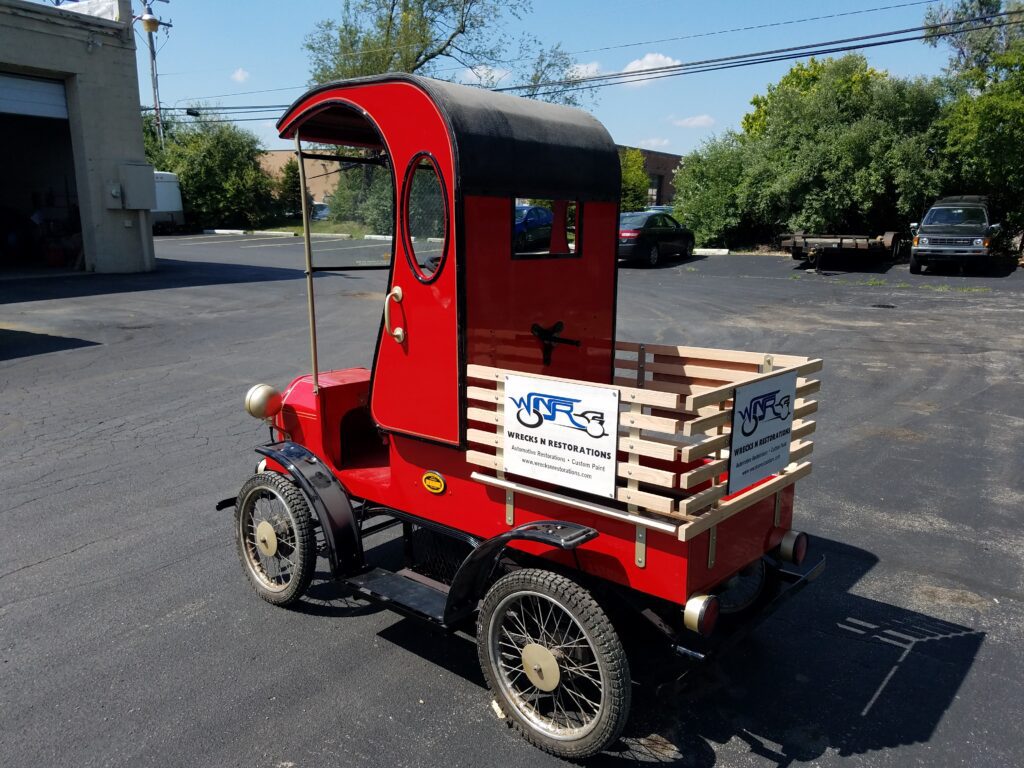 A red unique vehicle