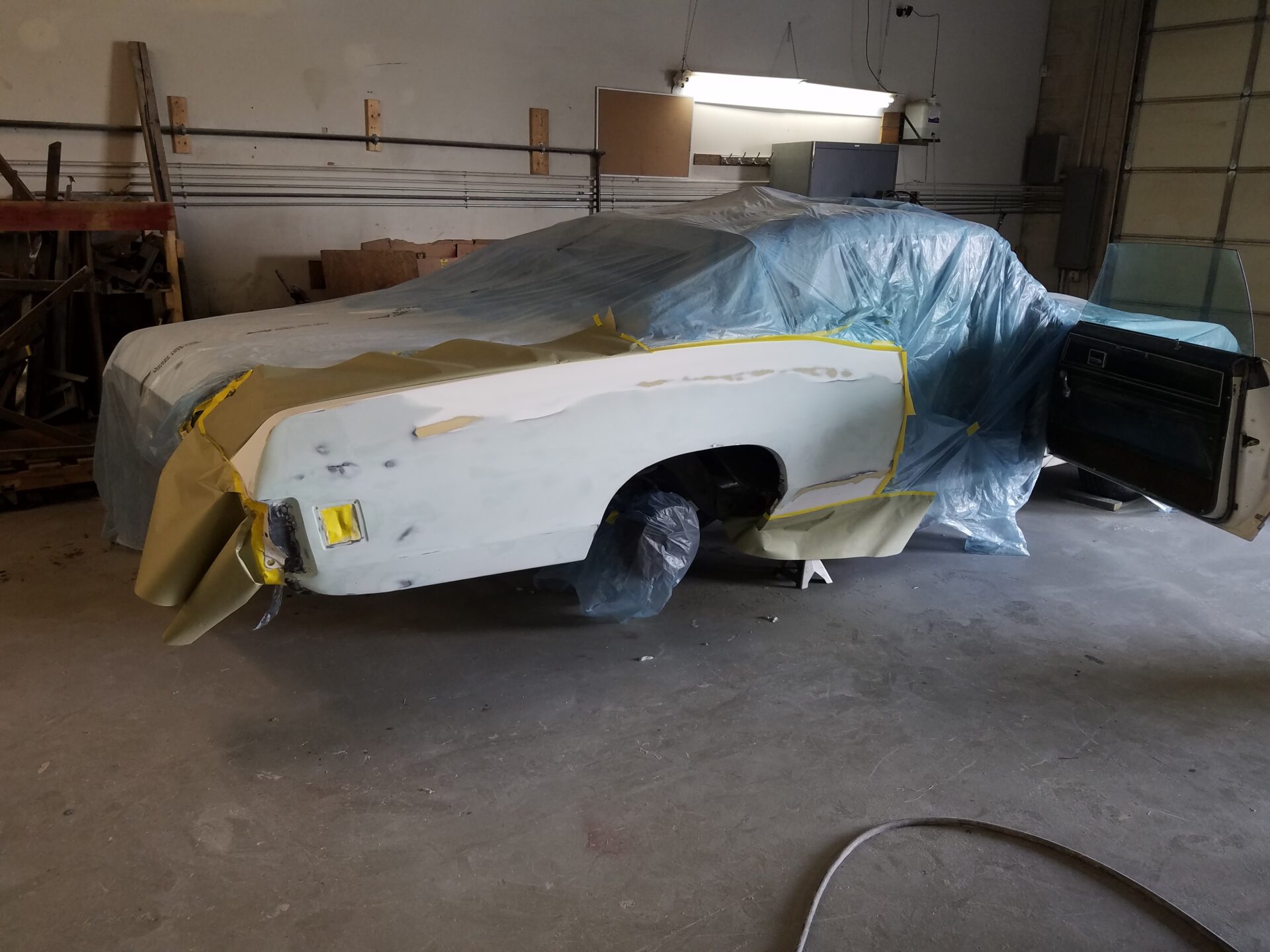 A covered 1970 Pontiac Bonneville for the paint job