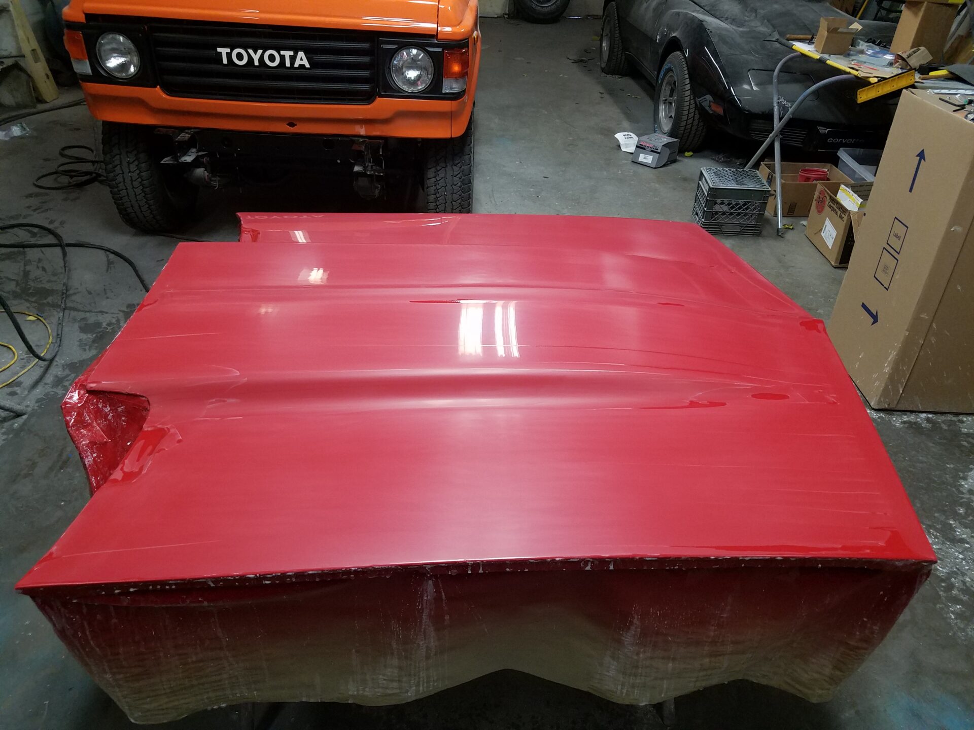A red paint coated on the 1968 Chevy Camaro