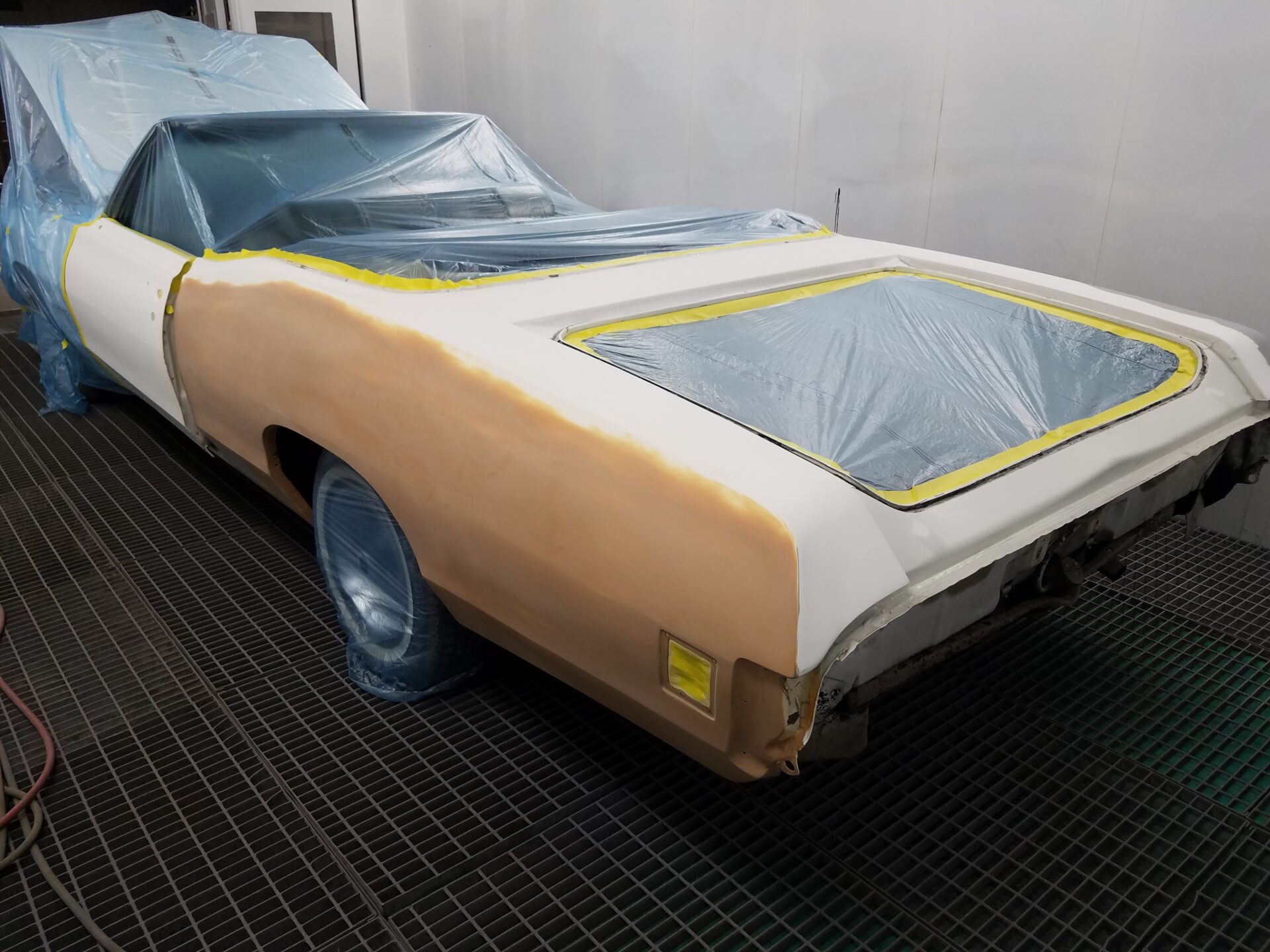 White paint to be applied to the 1970 Pontiac Bonneville