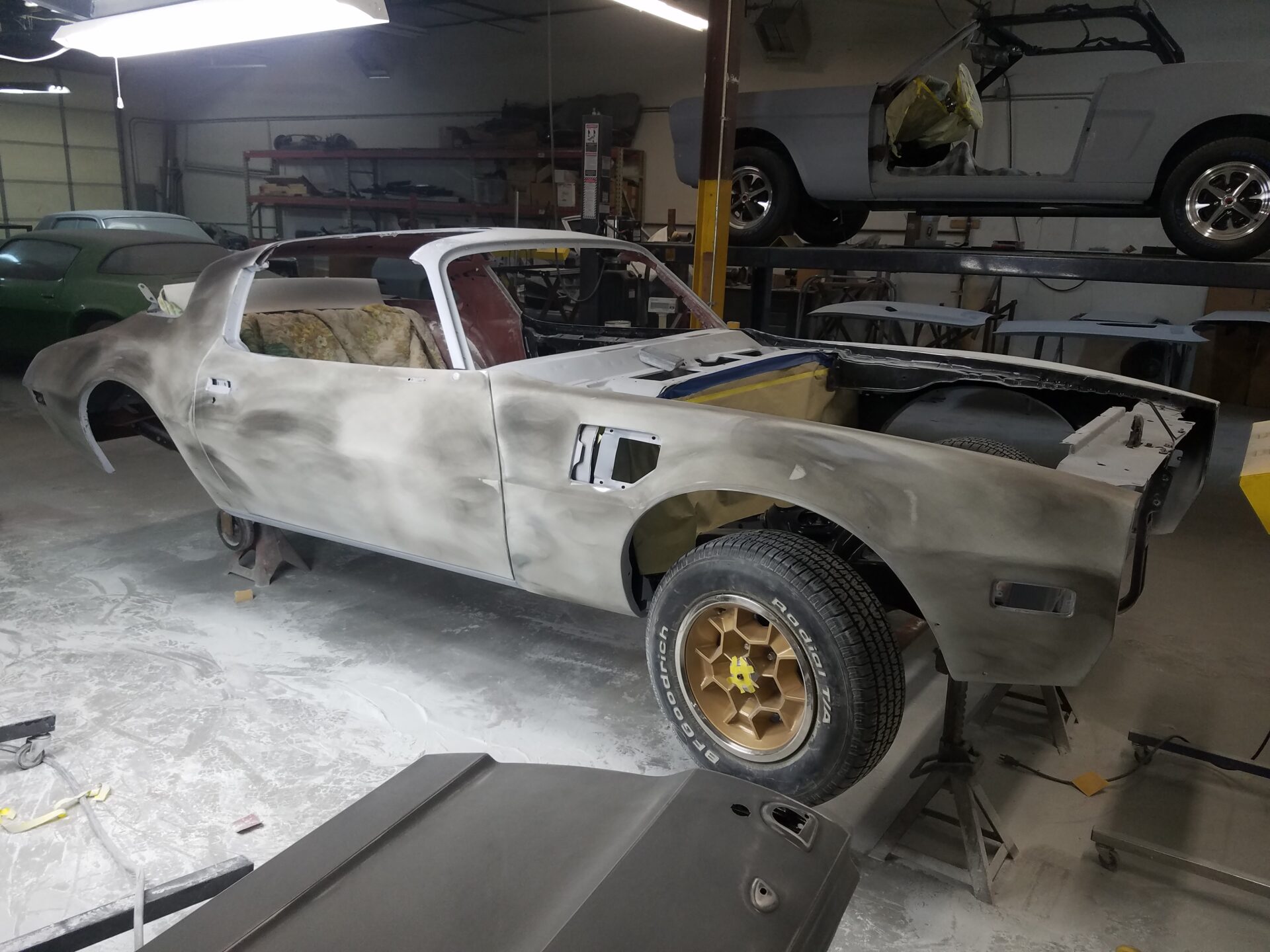 A partially assembled 1976 Pontiac Trans Am S/E