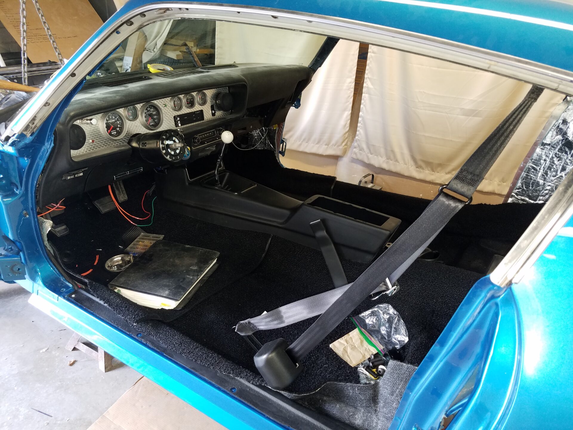 A partially finished car interior